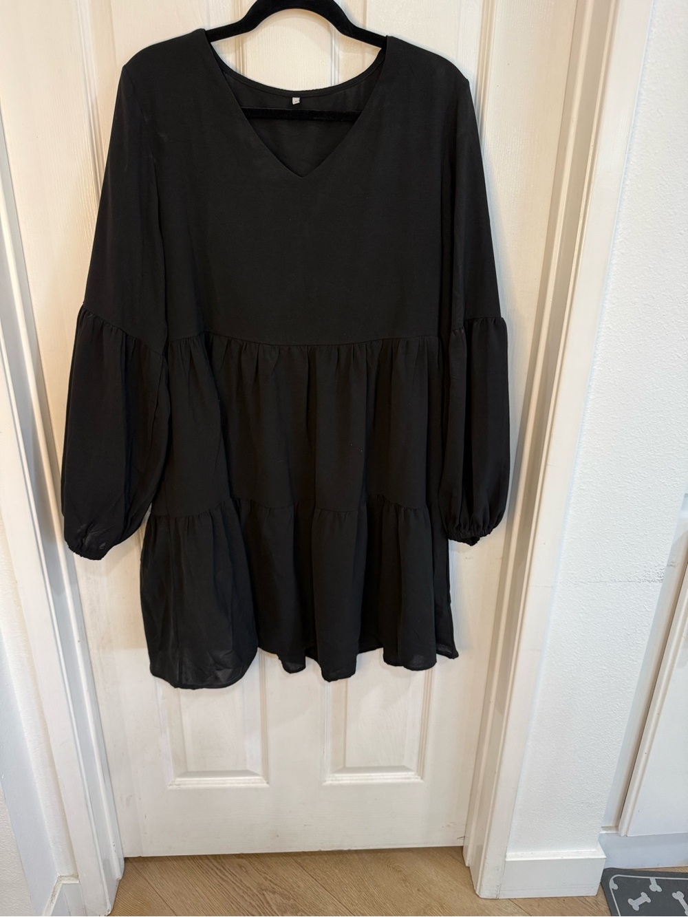 Black Babydoll Dress Large Tiered Long Sleeve V-Neck